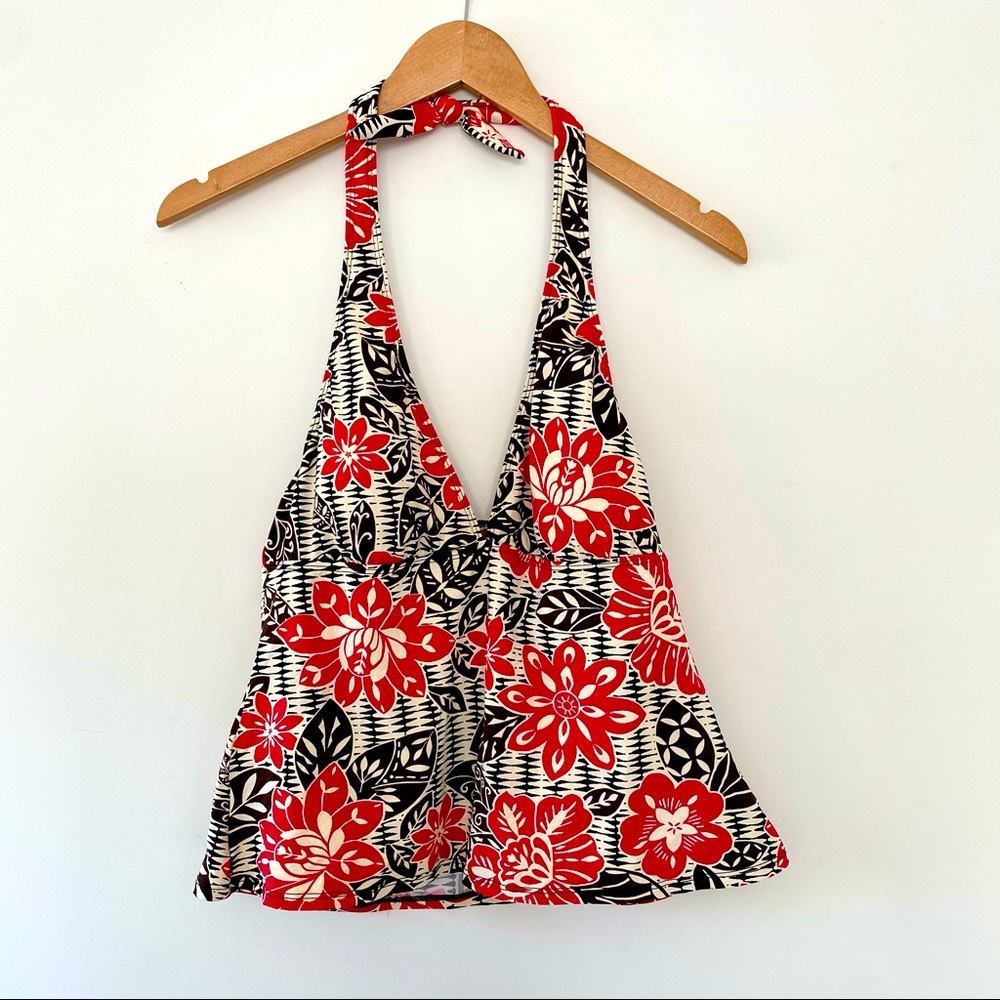 La Blanca red floral halter tankini swimsuit top
